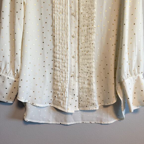 UNTUCKit Sabrina Cream Gold Foil Dot Pleated Button Front Blouse Women’s Size 6 - Picture 5 of 14
